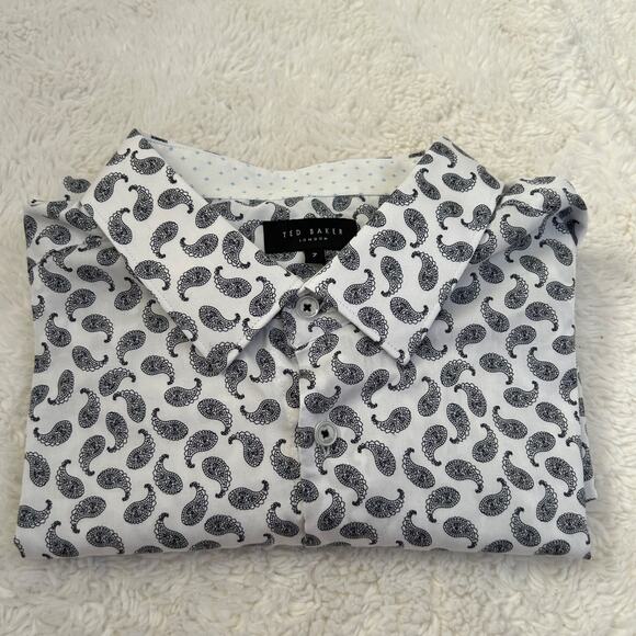 Ted Baker Other - Ted Baker London Shirt Mens Size 7 Medium Short Sleeve Cotton Paisley Blk/White